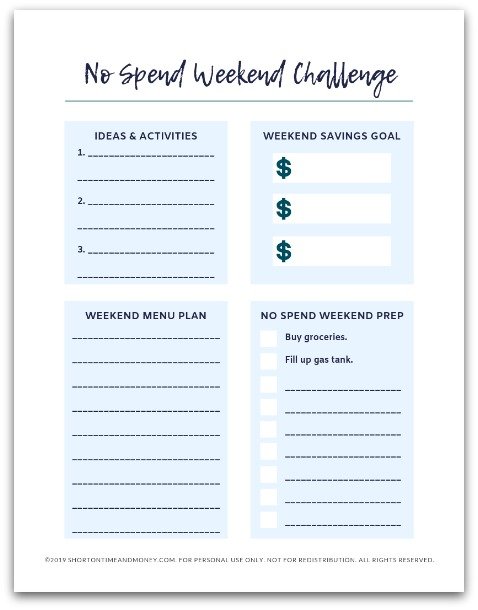 No Spend Weekend Challenge Prep List @ ShortOnTimeAndMoney.com